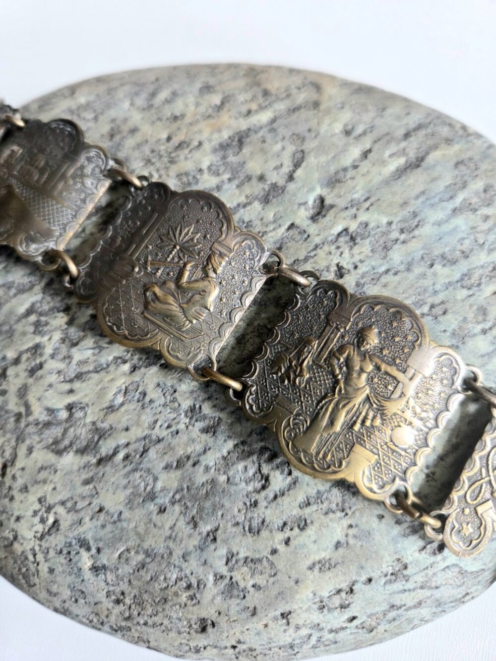 Vintage 50s Silver Plate(?) Metal Link Bracelet Souvenir Du Maroc Arabian Nights